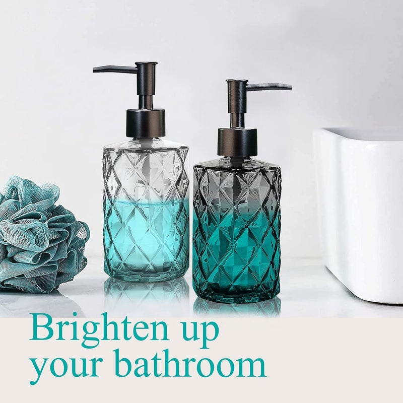 Ulable 11oz Glass Soap Dispenser with Plastic Pump, Clear & Black Diamond Design Refillable Hand Soap Dispenser for Hand Wash and Dish Wash for Dishwashing Liquid, Lotion Shower Gel - Image 4